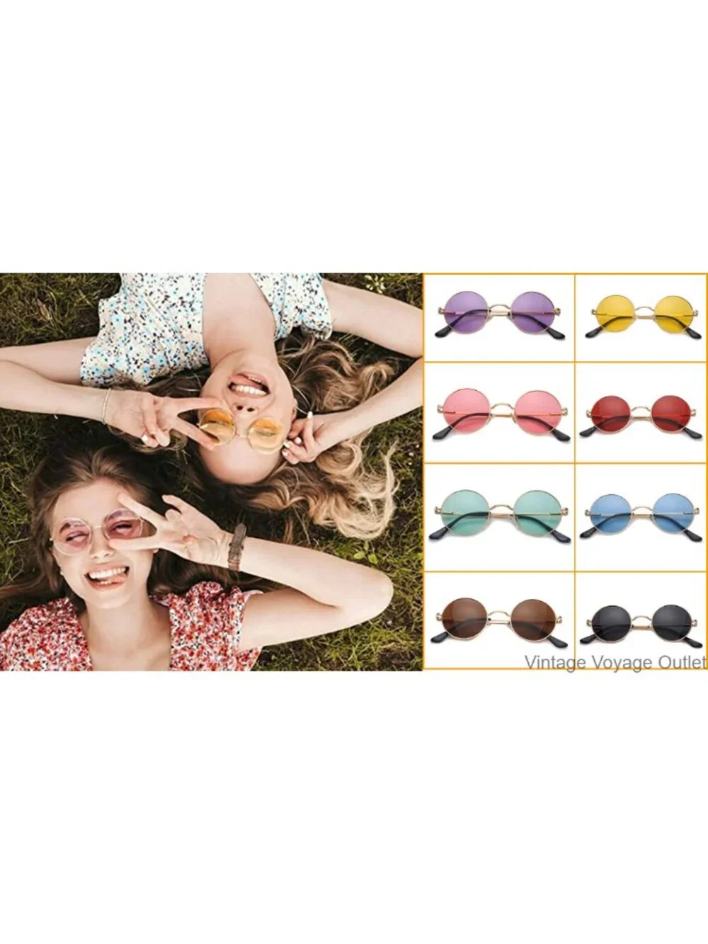 Polarized Round Sunglasses Retro Hippie Metal Frame UV400 Protection Circle